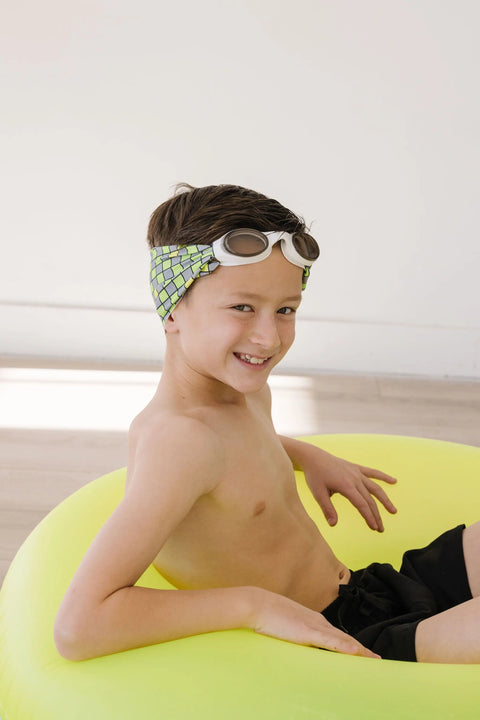 Splash Place Neon Green Checker Swim Goggles – Anti-Fog, Sensory Friendly | One Size Fits Kids to Adults | Assembled in USA Splash Place  Swim Goggles
