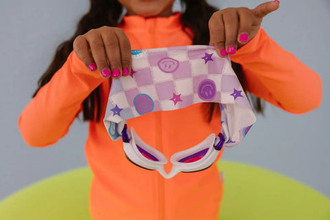 Splash Place Smiley Swim Goggles – Tangle-Free Strap, Purple Tint – One Size Fits Kids to Adults | Assembled in USA Splash Place  Swim Goggles