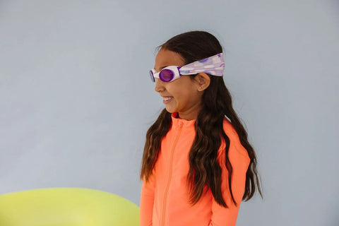 Splash Place Smiley Swim Goggles – Tangle-Free Strap, Purple Tint – One Size Fits Kids to Adults | Assembled in USA Splash Place  Swim Goggles