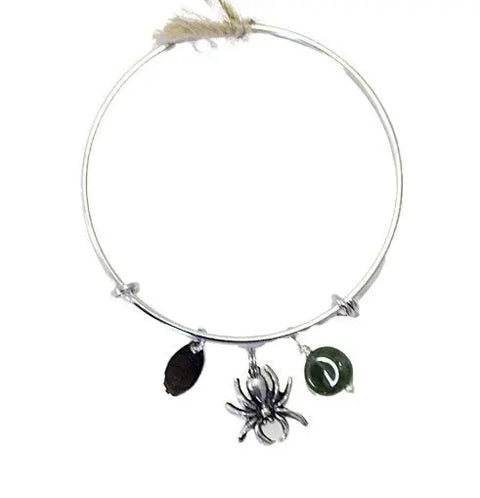 Spooky Spider Charm Bangle Bracelet – Hematite Accent – Adjustable Sizes | Made in USA Stainless Steel Jewelry Gift Michelle Marie Boutique  Bracelet