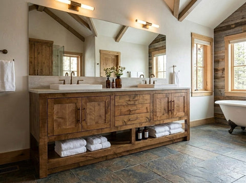 Custom Double Sink Bathroom Vanity – Handcrafted Solid Wood Cabinetry – Made in USA | Model #1045 Limitless Woodworking  item