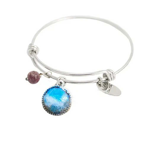 Stainless Steel Beach Sand and Ocean Wave Charm Bangle – 7-8 Inch Wrist | Made in USA Michelle Marie Boutique 