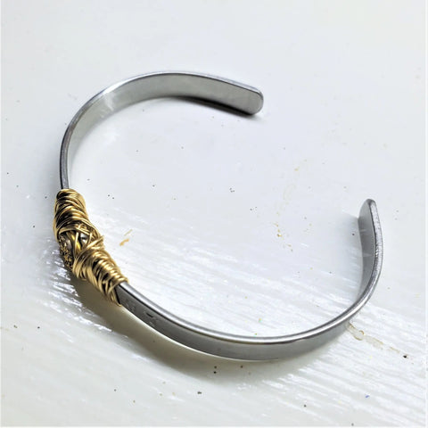 Stainless Steel LOVE Stamped Wire Wrapped Gold Druzy Cuff Alexa Martha Designs  Bracelet