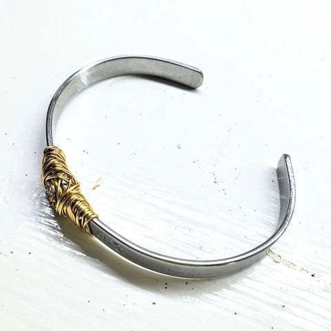 Stainless Steel LOVE Stamped Wire Wrapped Gold Druzy Cuff Alexa Martha Designs  Bracelet