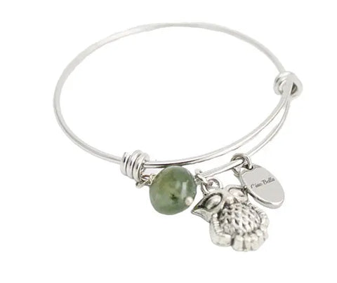 Stainless Steel Owl Charm Bangle – Green Agate Gemstone Bracelet | Made in USA Michelle Marie Boutique  Bracelet