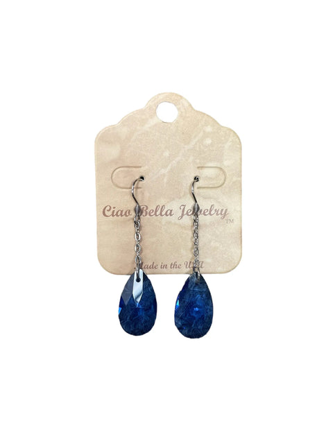 Stainless Steel Teardrop Chain Earrings With Sapphire Emerald Or Crystal Gemstones – Hypoallergenic Drop Jewelry | Made in USA Michelle Marie Boutique  Earrings