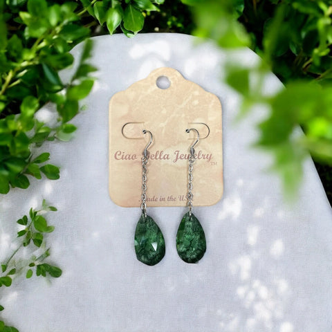 Stainless Steel Teardrop Chain Earrings With Sapphire Emerald Or Crystal Gemstones – Hypoallergenic Drop Jewelry | Made in USA Michelle Marie Boutique  Earrings