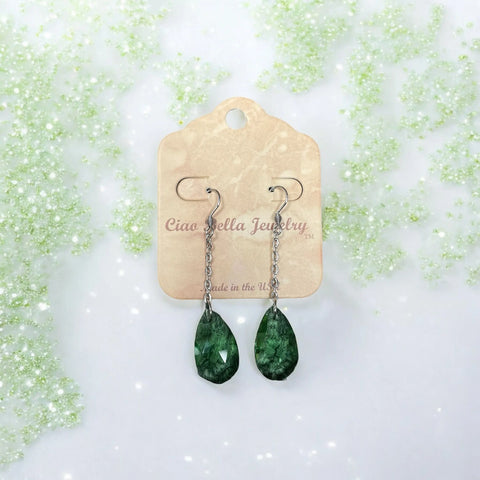 Stainless Steel Teardrop Chain Earrings With Sapphire Emerald Or Crystal Gemstones – Hypoallergenic Drop Jewelry | Made in USA Michelle Marie Boutique  Earrings
