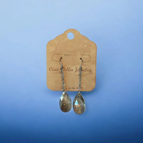 Stainless Steel Teardrop Chain Earrings With Sapphire Emerald Or Crystal Gemstones – Hypoallergenic Drop Jewelry | Made in USA Michelle Marie Boutique  Earrings