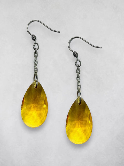 Stainless Steel Teardrop Chain Earrings With Sapphire Emerald Or Crystal Gemstones – Hypoallergenic Drop Jewelry | Made in USA Michelle Marie Boutique  Earrings