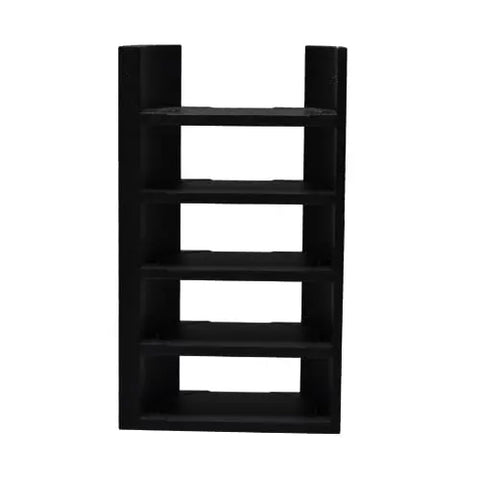 The Chatelet Manufacturing Lid Organizer—compatible with Stanley Cup lids—features five shelves and built-in straws storage, perfect for cabinets or kitchen counters. Shown in black, rectangular design against a plain white background. Made in USA.