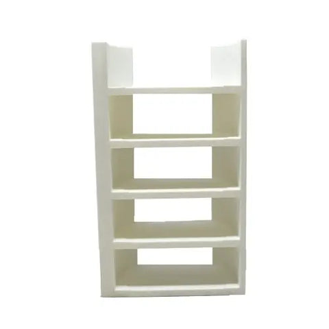 The Chatelet Manufacturing Lid Organizer for Stanley Cup lids holds 5 lids and includes straws storage; a white, open plastic rack ideal for kitchen counters or cabinets, shown front-facing on a plain white background. Made in USA.