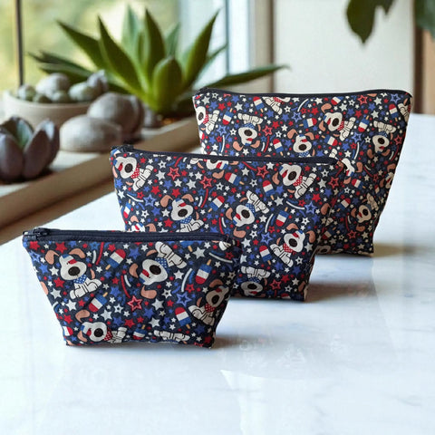 Star Spangled Puppy - Makeup Bag/ Cosmetic Bag (Different Sizes) Frances Farm & Craft LLC  Cosmetic bags