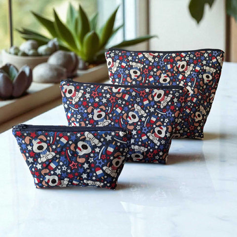 Star Spangled Puppy Makeup Bag Set – Durable Cotton Cosmetic Pouches in Small, Medium, Large | Handmade in USA Frances Farm & Craft  Cosmetic bags