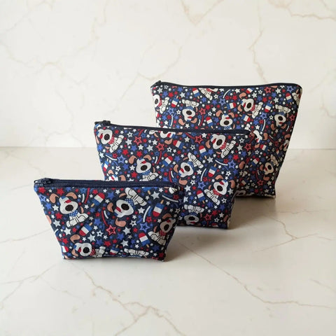 Star Spangled Puppy Makeup Bag Set – Durable Cotton Cosmetic Pouches in Small, Medium, Large | Handmade in USA Frances Farm & Craft  Cosmetic bags