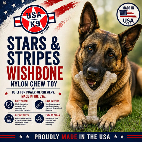 Stars and Stripes Nylon Wishbone Dog Toy – Durable Chew Toy for Powerful Jaws 6.25 Inch | Made in USA SodaPup  Nylon Dog Toys