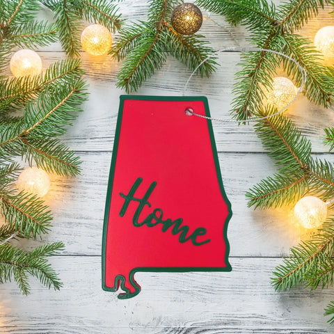 State Pride Christmas Ornament – Red Green Home Script | Made in USA Chatelet Manufacturing 