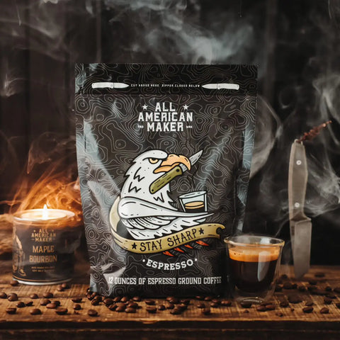 Stay Sharp Espresso Ground Coffee 12 Ounce Bag – Bold Medium Dark Roast Blend | Roasted in USA All American Maker 