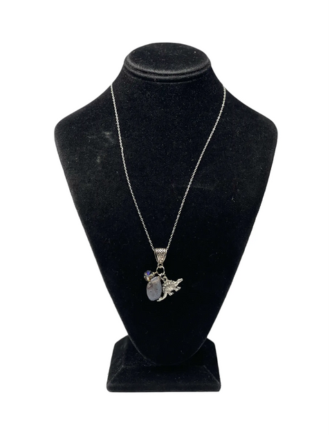 Stegosaurus Charm Necklace With Natural Gemstone and Crystal Pendant – 18 Inch Chain | Made in USA Michelle Marie Boutique  Necklace