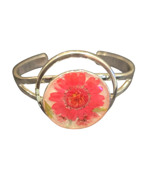Sterling Plated Open Circle Cuff Bracelet With Pressed Flower Resin Inlay | Made in USA Michelle Marie Boutique  Bracelets