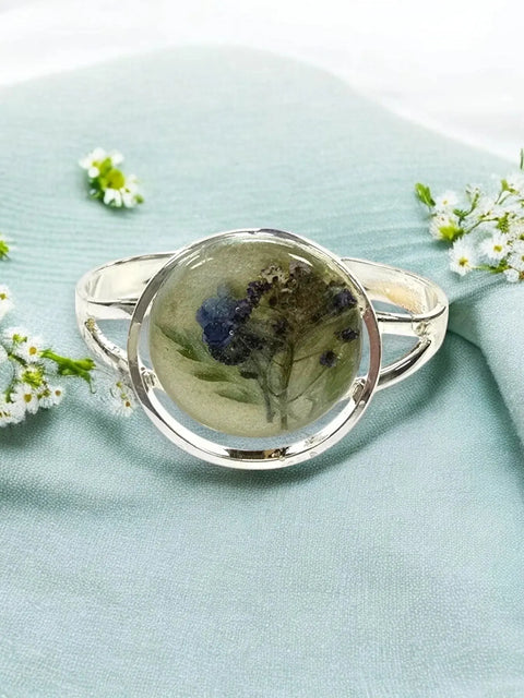 Sterling Plated Open Circle Cuff Bracelet With Pressed Flower Resin Inlay | Made in USA Michelle Marie Boutique  Bracelets