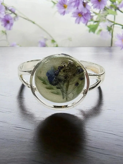 Sterling Plated Open Circle Cuff Bracelet With Pressed Flower Resin Inlay | Made in USA Michelle Marie Boutique  Bracelets