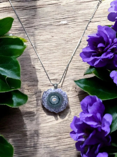 Sterling Silver Amethyst Geode Slice Necklace – 16 Inch Natural Crystal Pendant | Made in USA Michelle Marie Boutique  Pendant Necklace