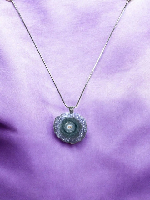 Sterling Silver Amethyst Geode Slice Necklace – 16 Inch Natural Crystal Pendant | Made in USA Michelle Marie Boutique  Pendant Necklace