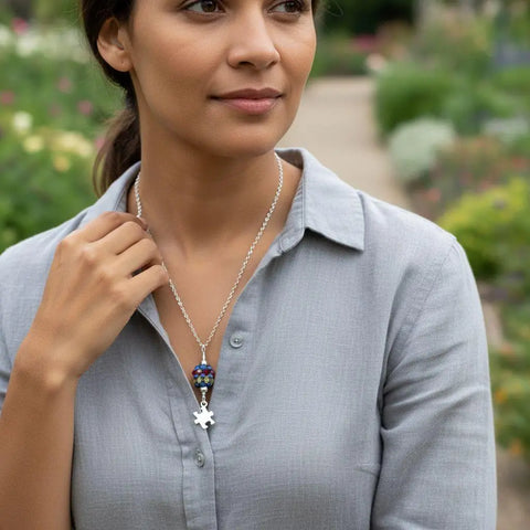 Sterling Silver Autism Awareness Crystal Barrel Necklace Alexa Martha Designs  Necklace