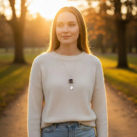 Sterling Silver Autism Awareness Crystal Barrel Necklace Alexa Martha Designs  Necklace