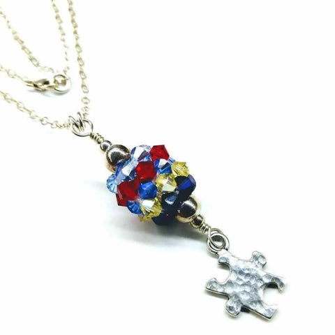 Sterling Silver Autism Awareness Crystal Barrel Necklace Alexa Martha Designs  Necklace