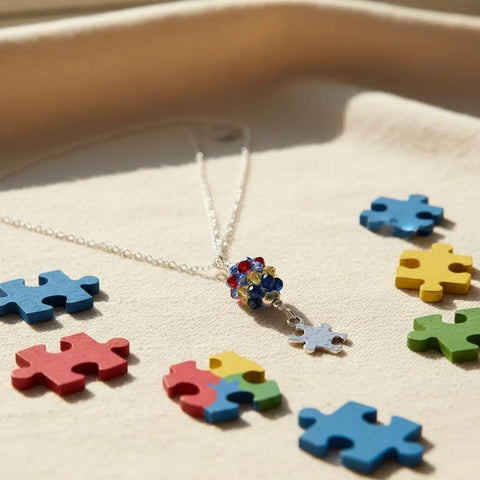 Sterling Silver Autism Awareness Crystal Barrel Necklace Alexa Martha Designs  Necklace