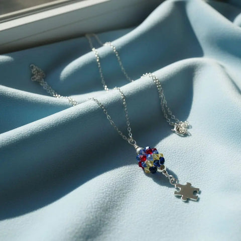 Sterling Silver Autism Awareness Crystal Barrel Necklace Alexa Martha Designs  Necklace