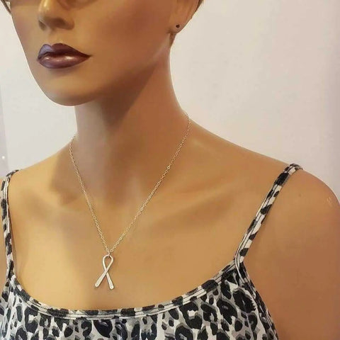 Sterling Silver Awareness Ribbon Pendant Necklace – Handcrafted Solid Silver | Made in USA Alexa Martha Designs  Necklace