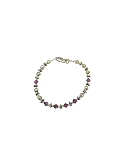 Sterling Silver Birthstone Bracelet With Amethyst Aquamarine Pink Crystals – Adjustable 7.25 Inch | Made in USA Michelle Marie Boutique  Bracelets
