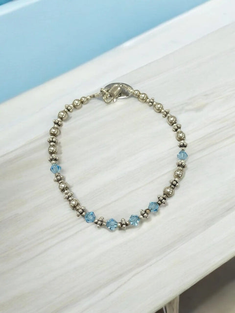 Sterling Silver Birthstone Bracelet With Amethyst Aquamarine Pink Crystals – Adjustable 7.25 Inch | Made in USA Michelle Marie Boutique  Bracelets