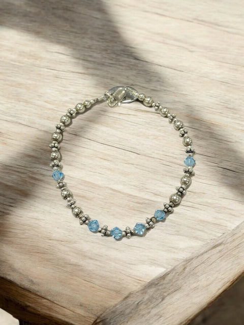Sterling Silver Birthstone Bracelet With Amethyst Aquamarine Pink Crystals – Adjustable 7.25 Inch | Made in USA Michelle Marie Boutique  Bracelets