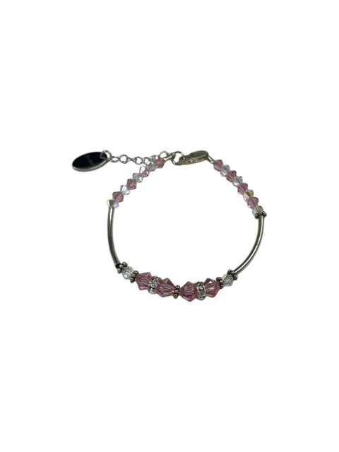 Sterling Silver Birthstone Bracelet With Amethyst Aquamarine Pink Crystals – Adjustable 7.25 Inch | Made in USA Michelle Marie Boutique  Bracelets