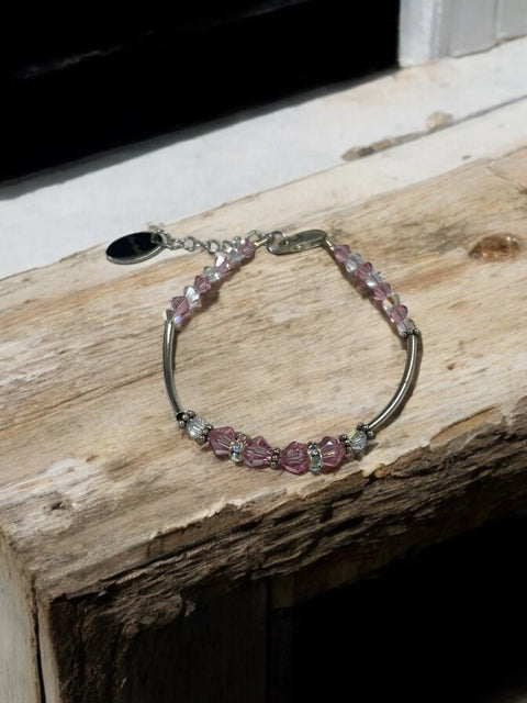 Sterling Silver Birthstone Bracelet With Amethyst Aquamarine Pink Crystals – Adjustable 7.25 Inch | Made in USA Michelle Marie Boutique  Bracelets