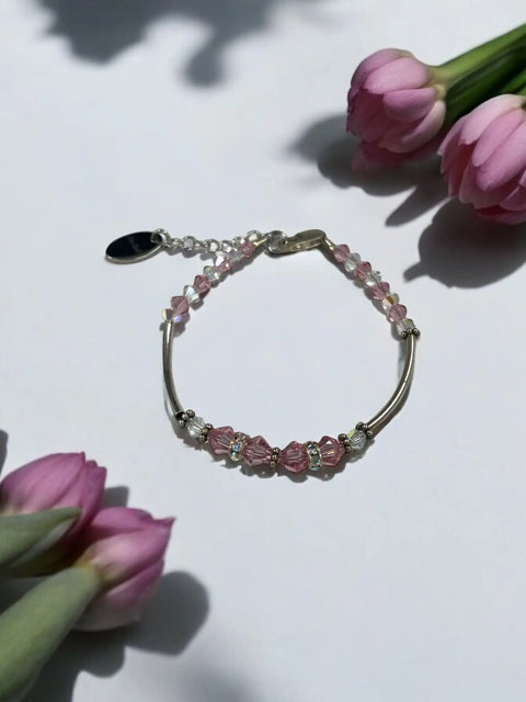 Sterling Silver Birthstone Bracelet With Amethyst Aquamarine Pink Crystals – Adjustable 7.25 Inch | Made in USA Michelle Marie Boutique  Bracelets