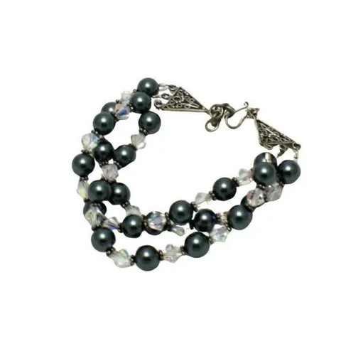 Sterling Silver Black Pearl Bracelet With Crystals – 7.25 Inch Adjustable Chain | Made In USA Elegant Jewelry Gift Michelle Marie Boutique  Bracelet