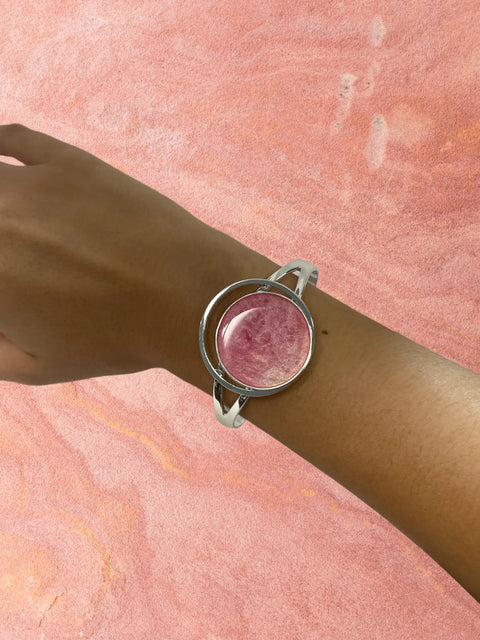 Sterling Silver Breast Cancer Awareness Cuff Bracelet – Pink Marble Resin Accent | Adjustable Fit | Made in USA Michelle Marie Boutique  Bracelets