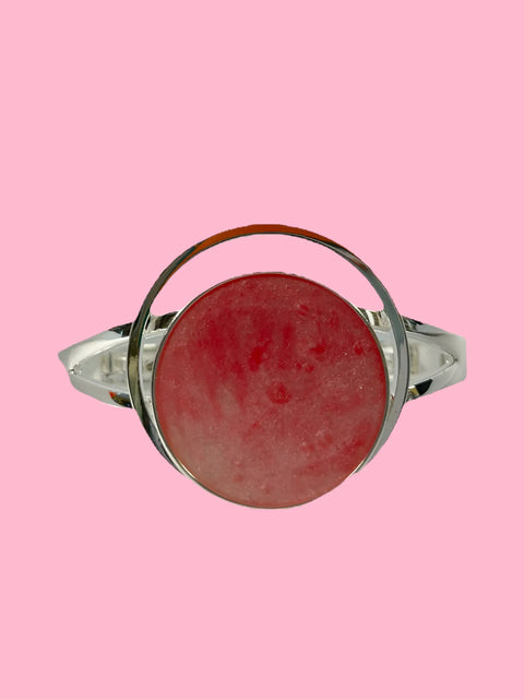 Sterling Silver Breast Cancer Awareness Cuff Bracelet – Pink Marble Resin Accent | Adjustable Fit | Made in USA Michelle Marie Boutique  Bracelets