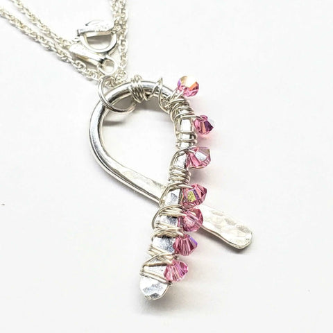 Sterling Silver Breast Cancer Awareness Ribbon Necklace – Handcrafted 12 Gauge Crystal Pendant | Made in USA Alexa Martha Designs  Necklace
