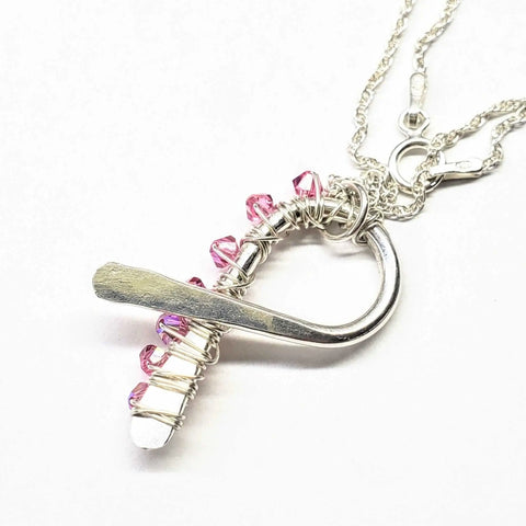 Sterling Silver Breast Cancer Awareness Ribbon Necklace – Handcrafted 12 Gauge Crystal Pendant | Made in USA Alexa Martha Designs  Necklace