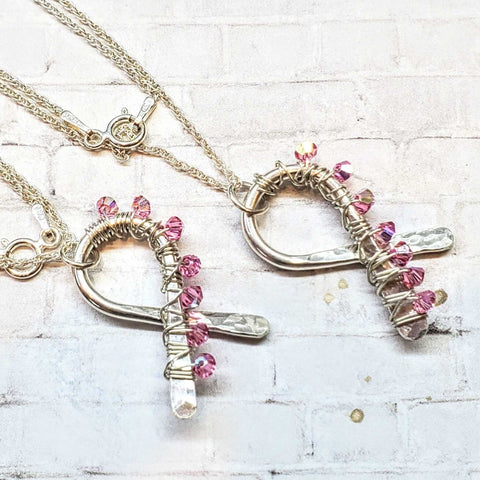 Sterling Silver Breast Cancer Awareness Ribbon Necklace – Handcrafted 12 Gauge Crystal Pendant | Made in USA Alexa Martha Designs  Necklace