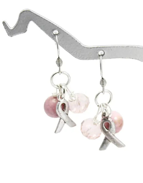 Sterling Silver Breast Cancer Support Earrings – Rose Quartz & Pink Crystal Charms | Made in USA Michelle Marie Boutique  Earrings