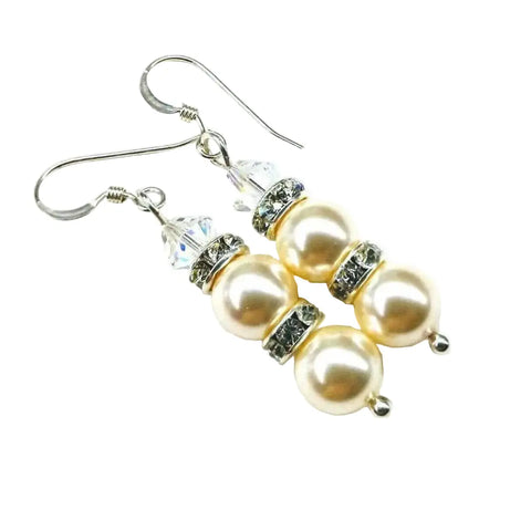 Sterling Silver Bridal Earrings – Stacked Crystal Pearl Design | Made in USA Alexa Martha Designs  Earrings