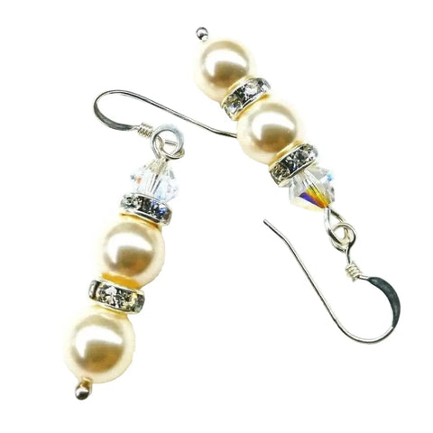 Sterling Silver Bridal Earrings – Stacked Crystal Pearl Design | Made in USA Alexa Martha Designs  Earrings