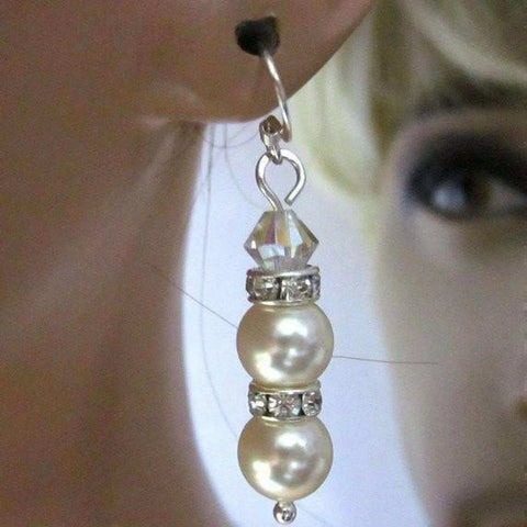 Sterling Silver Bridal Earrings – Stacked Crystal Pearl Design | Made in USA Alexa Martha Designs  Earrings